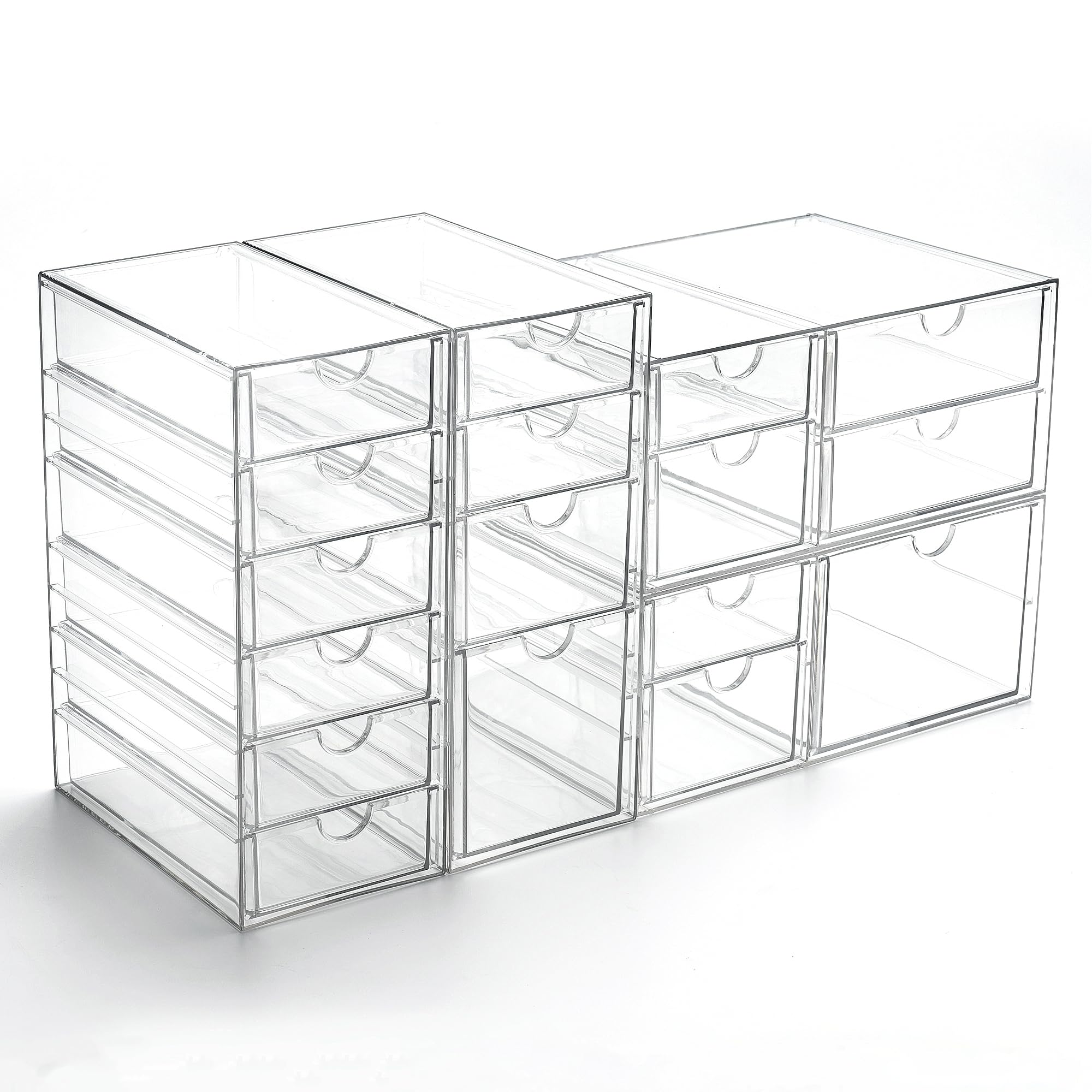 Photo 1 of Prsildan Acrylic Drawer Organizer with 17 Drawers, Craft Office Desk Makeup Organizers Accessories, Set of 4 Clear Stackable Storage Drawers for Vanity, Countertop, Jewelry, Art Supply Organization