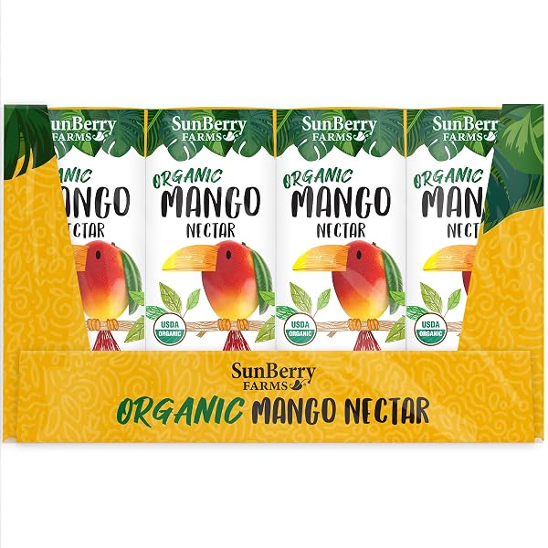 SUNBERRY FARMS ORGANIC MANGO NECTAR JUICE BOXES 32 PACK (6.75 FL OZ) – ORGANIC MANGO JUICE DRINKS, ALL NATURAL, REAL SUGAR, TROPICAL FRUIT JUICE FOR KIDS & FAMILY