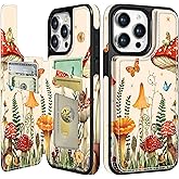 Lotadilo for iPhone 15 Pro Max Wallet Case with Card Holder, Designer Mushroom Frog Pattern Kickstand Magnetic Clasp Back Flip Folio Leather Phone Cases for iPhone 15 Promax for Women Men Girls