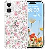 RALEAVO for iPhone 17 Case Compatible with MagSafe Clear Floral Pattern Design Cute for Girls Women Slim Magnetic Hard Back Shockproof Phone Case for iPhone 17,Pink Flowers