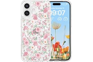 RALEAVO for iPhone 16 Case Compatible with MagSafe Clear Floral Pattern Design Cute for Girls Women Slim Magnetic Hard Back S