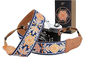 Padwa Lifestyle Camera Strap - 2" Cowhide Leather Head Ends Cotton Camera Straps for Photographers,Adjustable Neck Shoulder &