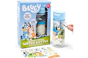 HORIZON GROUP USA Bluey Decorate Your Own Water Bottle, Repositionable Stickers, Great For Bluey Birthday Parties, Summer Sports, and More, Reusable BPA-Free Water Bottle for Kids Ages 3, 4, 5, 6