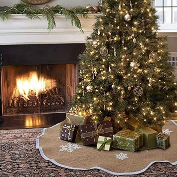 Amazon Com Aytai Christmas Tree Skirt 48 Inch Rustic Tree Skirts White Snowflake Printed Christmas Decorations Indoor Outdoor Home Kitchen