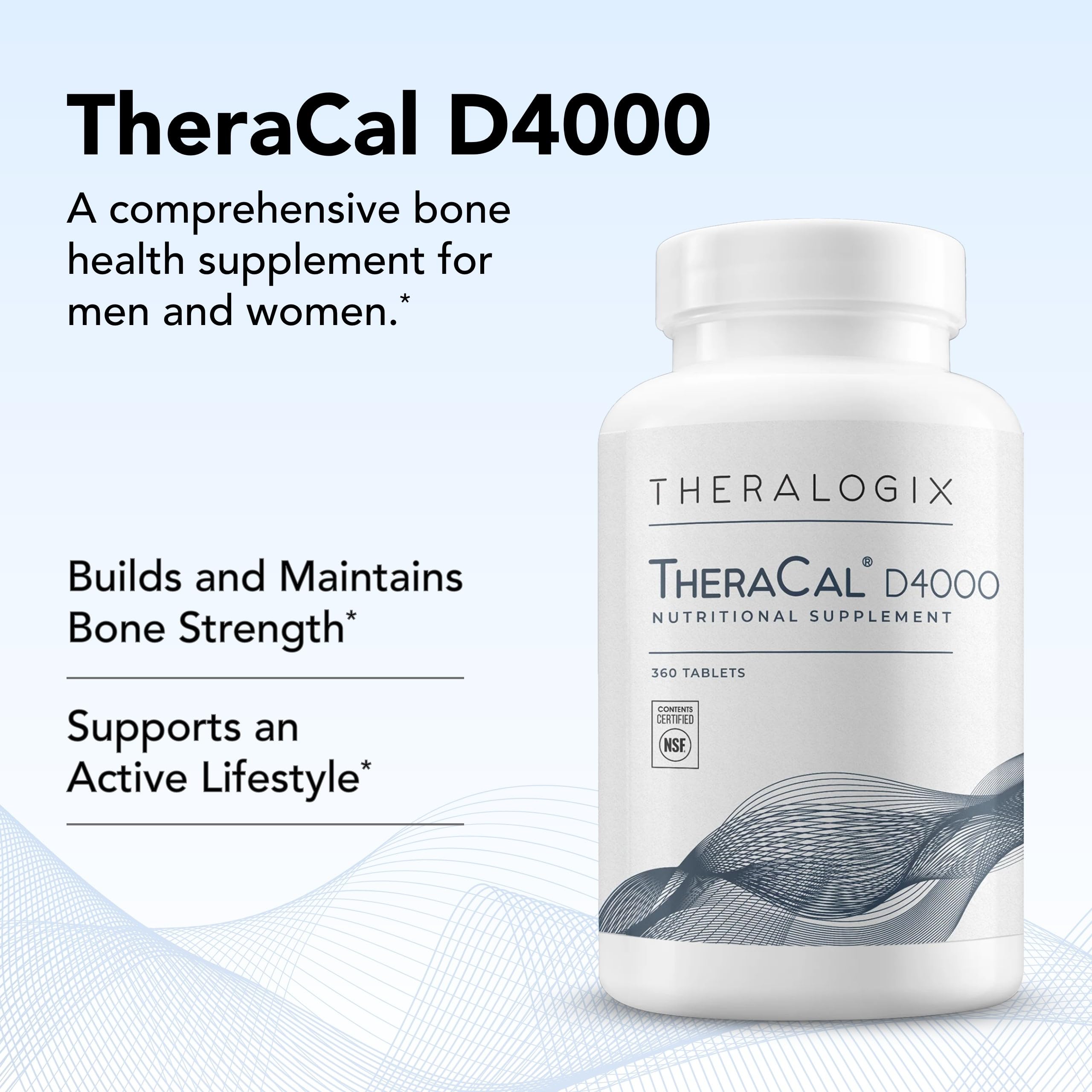 Theralogix TheraCal D4000 - Bone Health Support Supplement with Calcium, Magnesium, Vitamin D3, Vitamin K2 & Boron* - 90-Day Supply - NSF Certified - 360 Tablets
