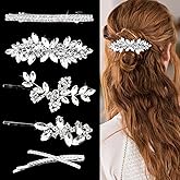 5 PCS Rhinestone Hair Clips Elegant Wedding Hair Pins Crystal Barrette Leaf Flower Bobby Pins Sparkly Fancy Hair Accessories for Women Brides Bridesmaids