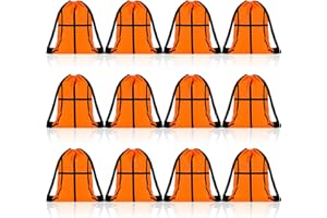 Shappy 12 Pieces Basketball Drawstring Bags Bulk Small Sport Goodie Bags Snack Treat Backpack for Ball Birthday Party Favor Team Gifts(7 x 10 Inch)