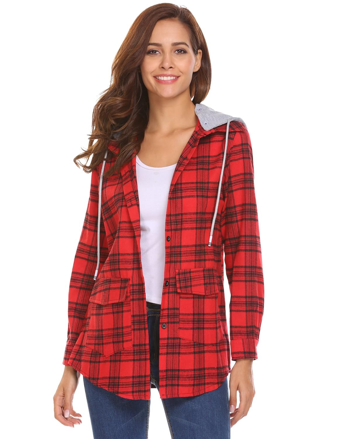 Beyove Womens Casual Long Sleeve Boyfriend Plaid Button Down Tops Jacket Shirts with Detachable Hooded A3 red X Large Beyove Womens Casual Long Sleeve Boyfriend Plaid Button Down Tops Jacket Shirts with Detachable Hooded A3 red X Large