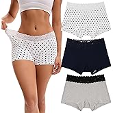 INNERSY Women's Lace Underwear Cotton Soft Boyshorts Panties Boxer Briefs 3-Pack
