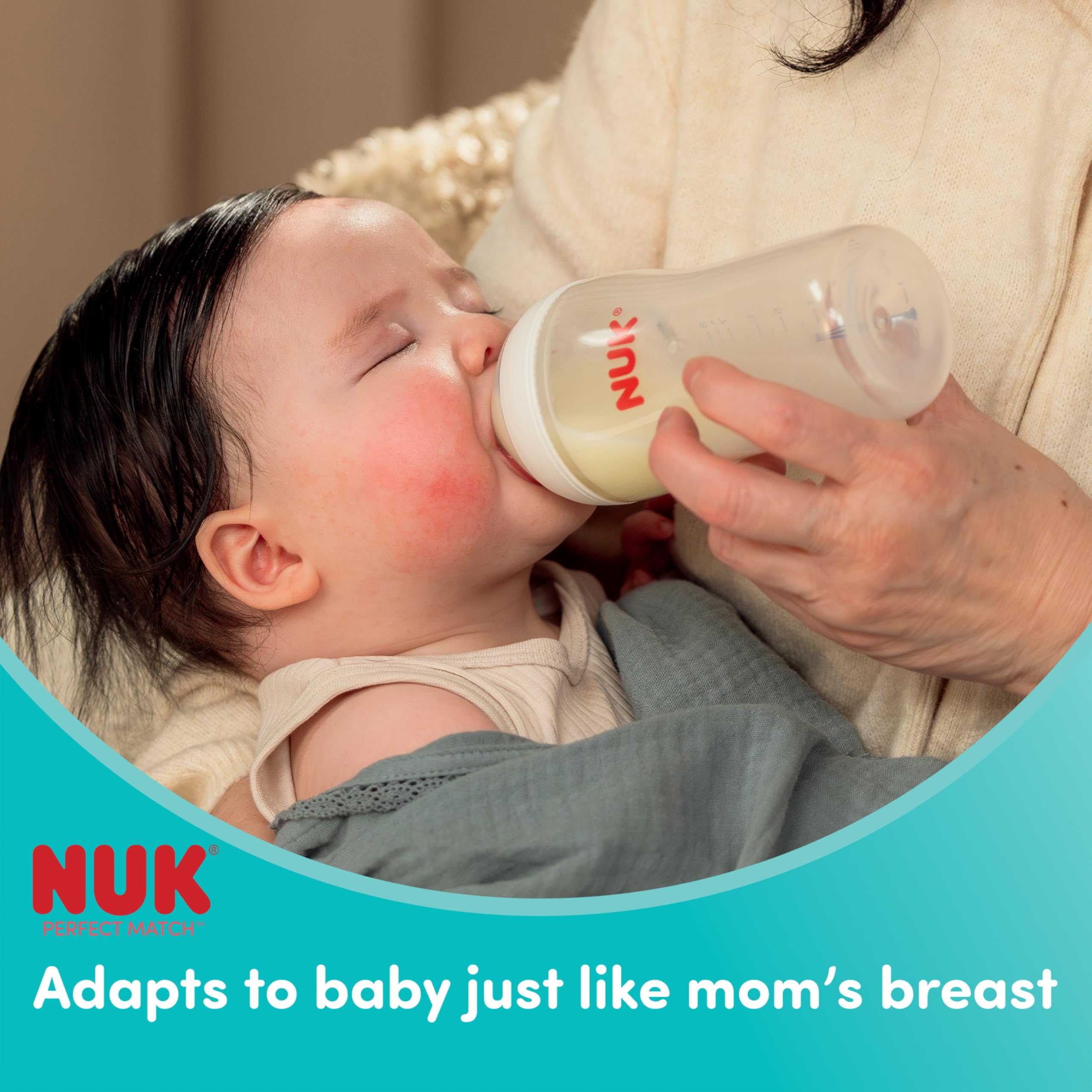 NUK Perfect Match 2-in-1 Natural and Anti-Colic Bottle with Slow Flow, Wide, Adaptable Nipple, 5oz., 2 Pack