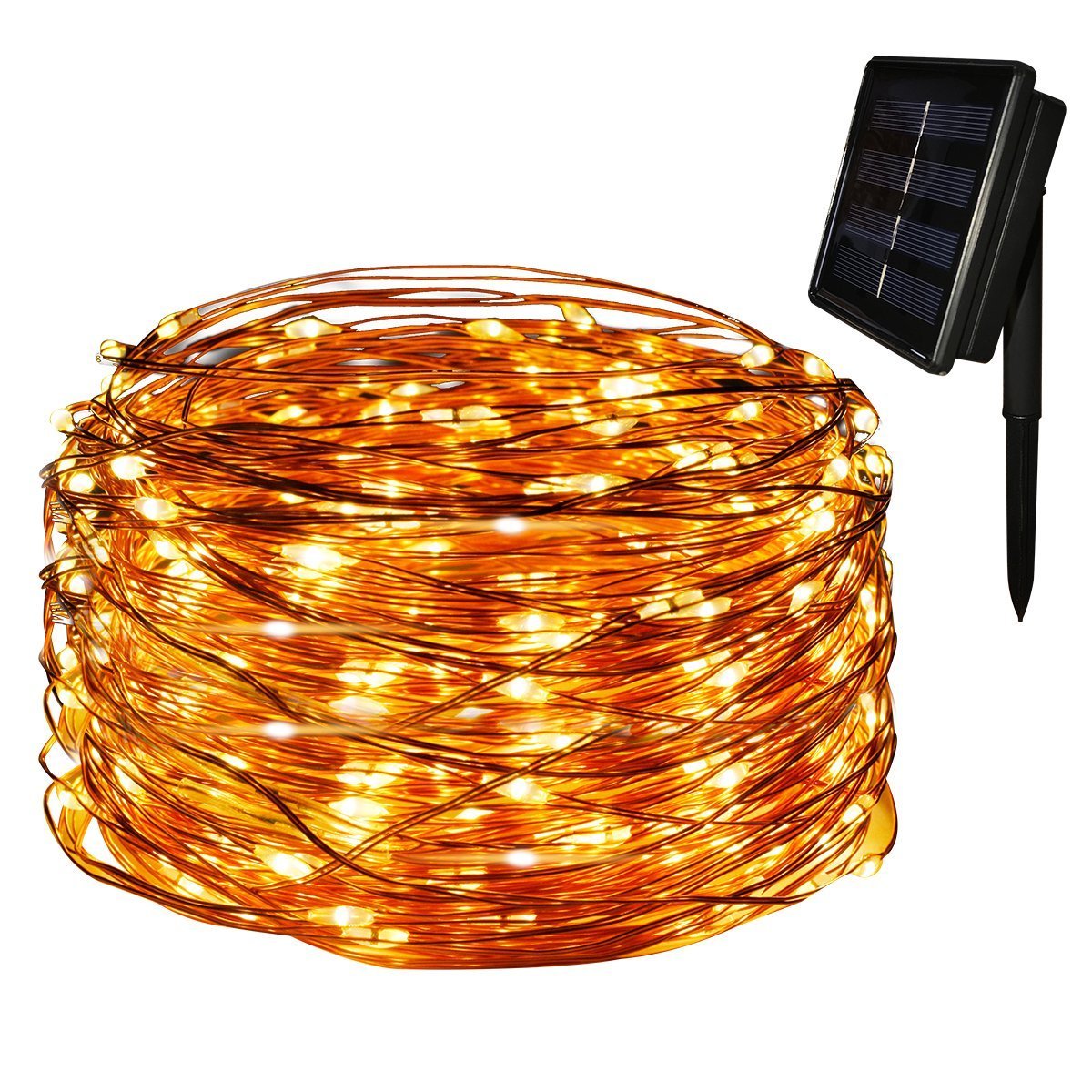 Tuokay Solar Garden Lights 22m 200 LED 8 Twinkling Modes Copper Wire Fairy Lights, Decorative Outdoor Starry String Lights for Gazebo Patio Yard Fence Ornament (Warm White)