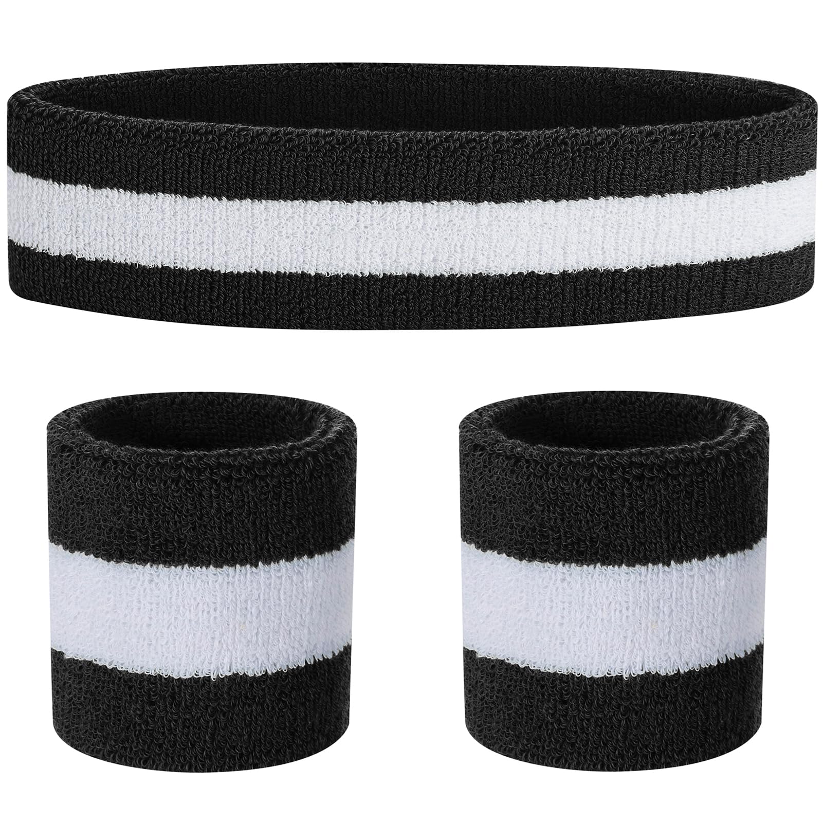 FACATH Striped Sweatband Set Sports Headband Wristband Set Terry Cloth Wristband Athletic Exercise Basketball Wrist Band Headbands Moisture Wicking Sweat Absorbing Cotton Stripped Sweat Band