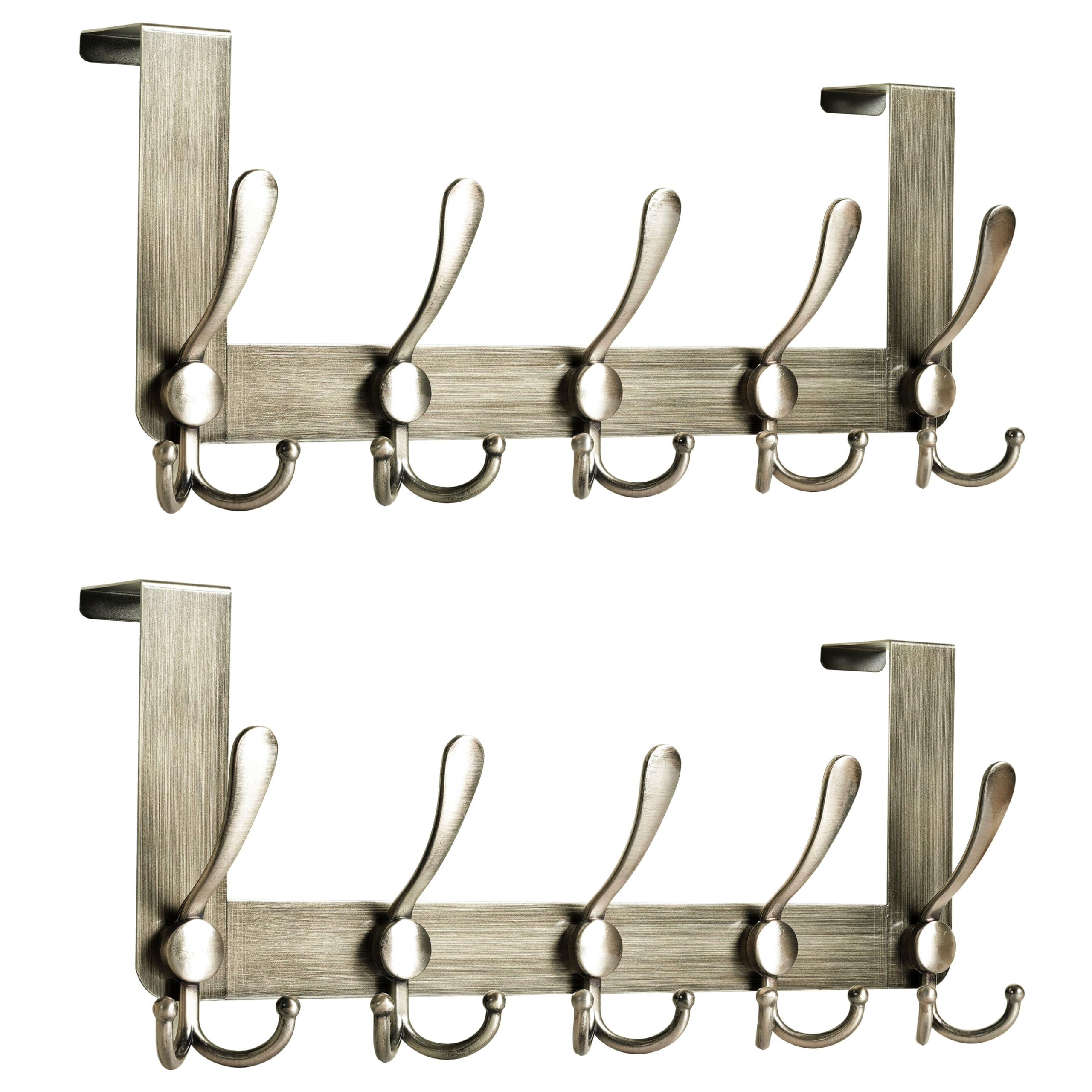 HONSKY Over Door Hook- Rustic,5 Triple Hooks Sturdy Over Door Hanger,Metal Durable Door Towel Rack for Hanging Coat,Clothes,Jacket, Antique Bronze (2 Pack)