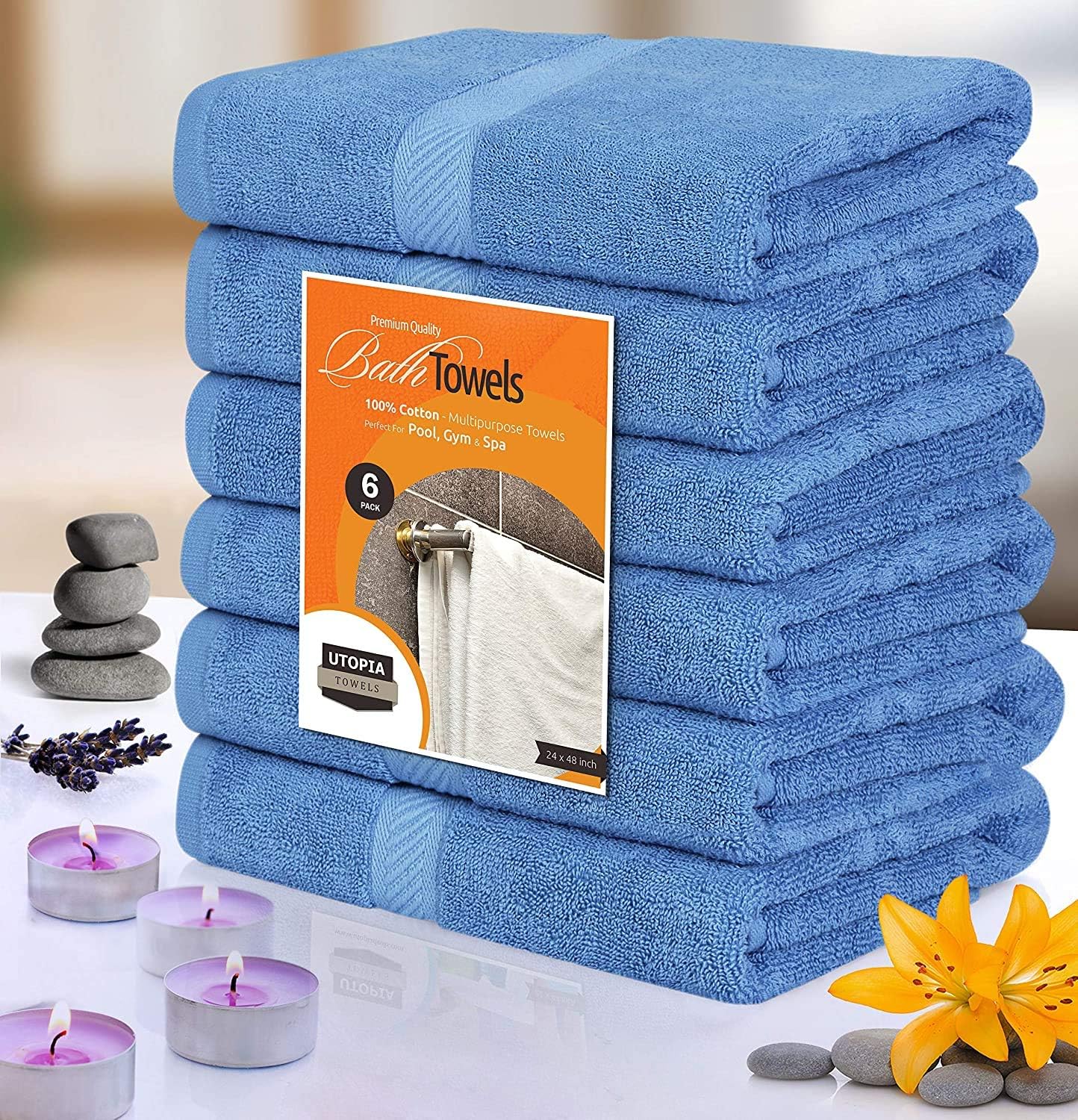 Utopia Towels Medium Cotton Towels, Gray, 24 x 48 Inches Towels for Pool, Spa, and Gym Lightweight and Highly Absorbent Quick Drying Towels, (Pack of 6): Home & Kitchen