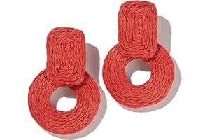 LORSOILYN Statement Boho Rattan Dangle Earrings - Handmade Straw Wrap Summer Drop Dangling Earrings for Women