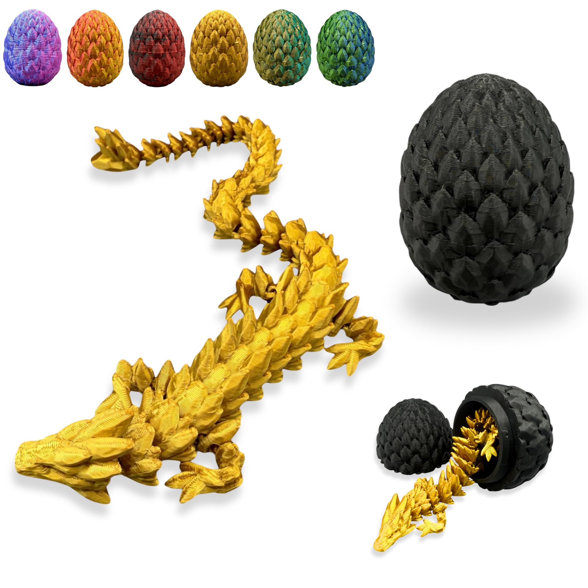 Photo 1 of Articulated 3D Printed Dragon Toy 12 Inch Flexible, Dual Color Fidget Dragon for Desk Decor, Gifts & Collectors – Fantasy Dragon Movable Joints Made in America USA (Black Gold)