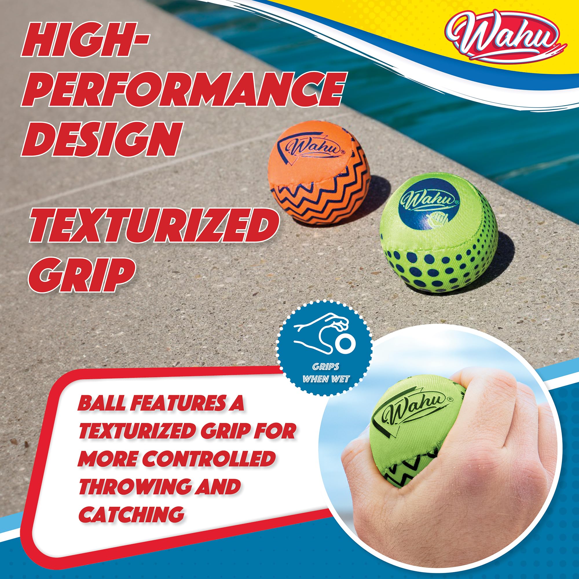 Wahu Super Grip 100% Waterproof Skimball Set, Pack of 2 Water Skipping Balls for Pool and Beach, Skips Over 150' on Water, Green/Orange