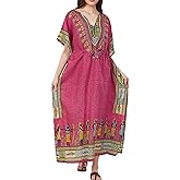 Divine threads Women African Print Kimono Cover Up V Neck Batwing Sleeve Plus Size Beach Kaftan Dresses Brown