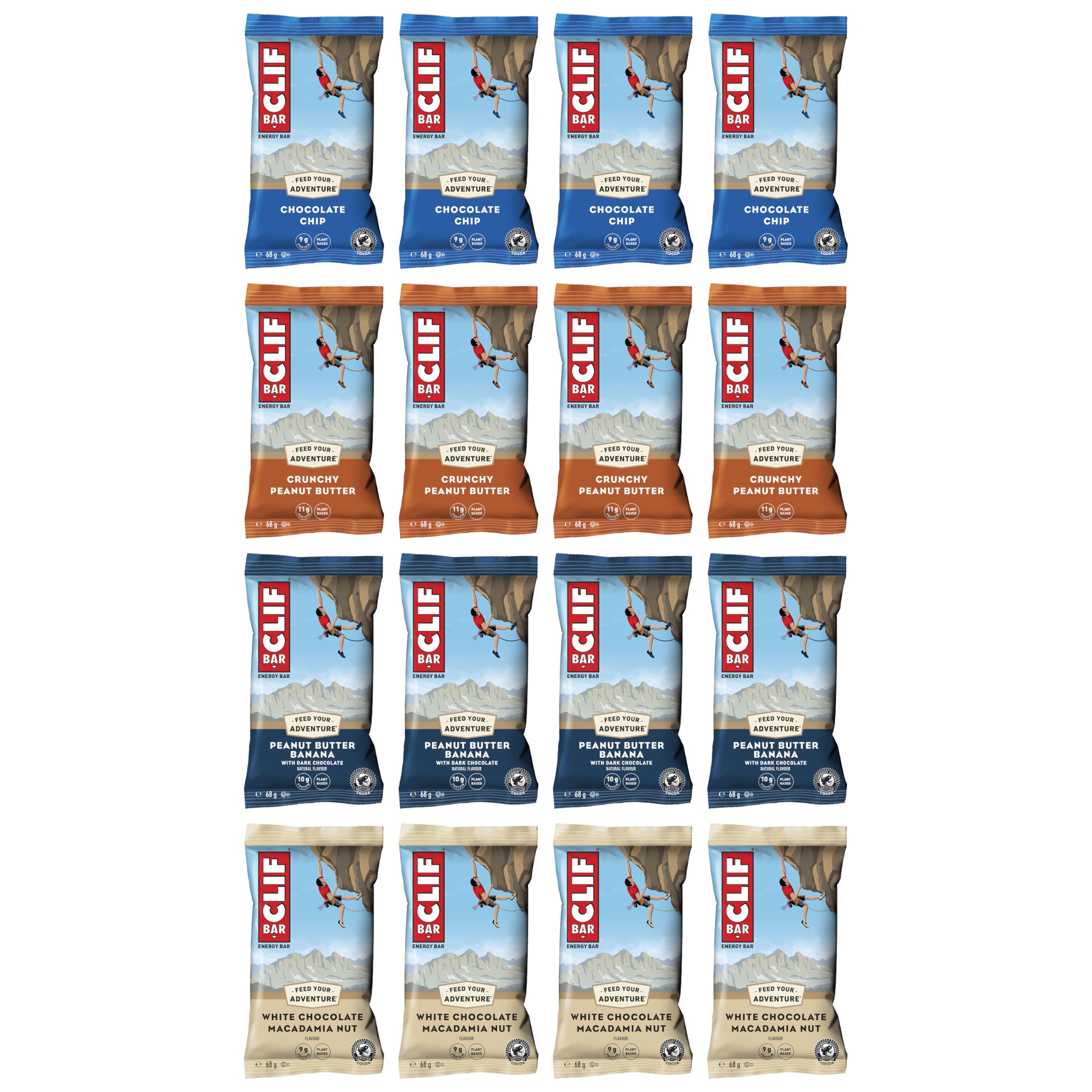 CLIF Bar ENERGY BAR Mixed Flavour Variety-Pack x 16 bars | Nutritional Bar | Source of Plant Based Protein |16 bars x 68g