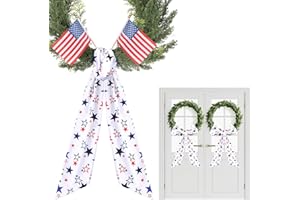 PARTYFORU Patriotic Sash for Wreath Front Door - 2 Pcs 4th of July Wreath Sash with 2 Pcs American Flags for Memorial Day Decostaions, Independence Day Wreaths Sashes for Wall Indoor Outdoor