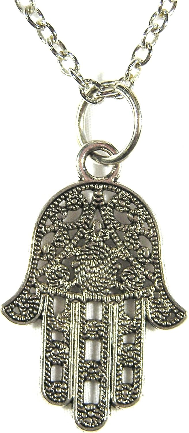 Hamsa Necklace Hand of Miriam Evil Eye Silver