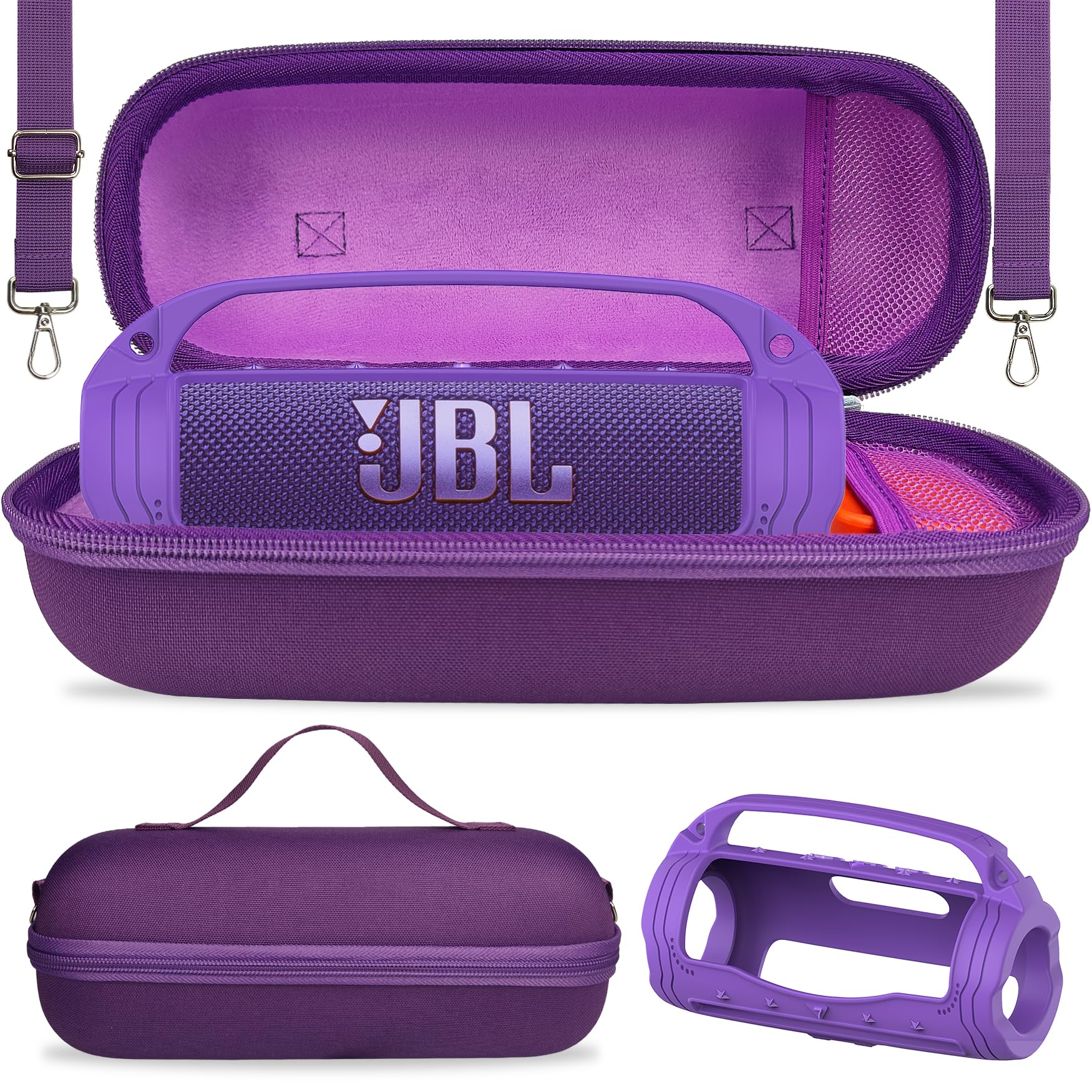 Photo 1 of JCHPINE Silicone Cover and Hard Case for JBL Flip 7 Portable Bluetooth Speaker Accessories, Protection for JBL Flip 7 AI Sound Bluetooth Speaker Silicone Case with Handle (Purple)