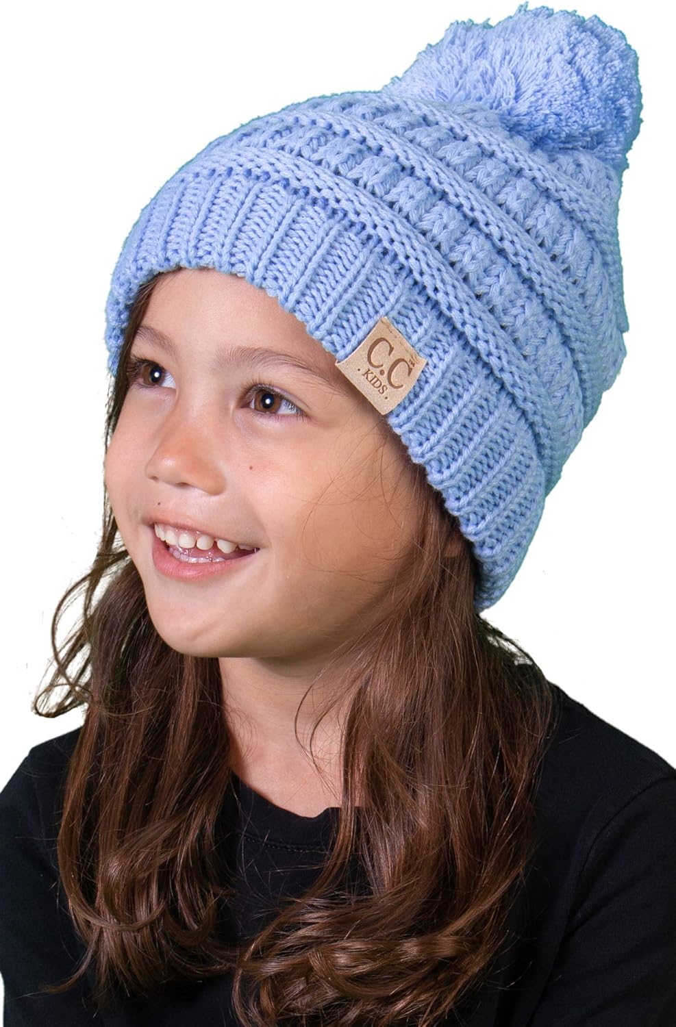 Kids Pom Beanie Bundle - 1 Black, 1 Kaleidoscope (2 Pack): Clothing