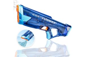 Funwee Electric Water Gun for Adults Kids, Powerful Automatic Squirt Gun, High Powered Shooting 100+ Times, Long Range, Auto Water Blaster, Outdoor Pool Water Toy Game(Transparent Blue)