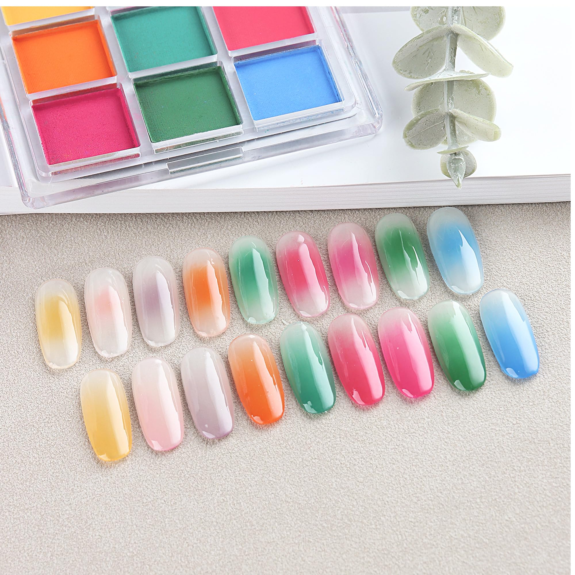 FSpronail Nail Pigment Palette - 9 Colors Gradient & Solid Neon Ombre Pigment Powder Set - Includes 5 Sponge Sticks & 1 Brush - Perfect for Beginners - Image 3