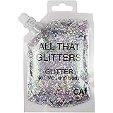 CAI BEAUTY NYC Silver Glitter | Easy to Apply, Easy to Remove Chunky Glitter for Body, Face and Hair | Bag Pouch | Holographi