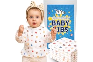 Eli with Love Disposable Bibs Individually Wrapped, Long Sleeve Bib with Crumb Catcher - Waterproof Baby Bibs For Feeding (10 pack) (Sleepy Bear)