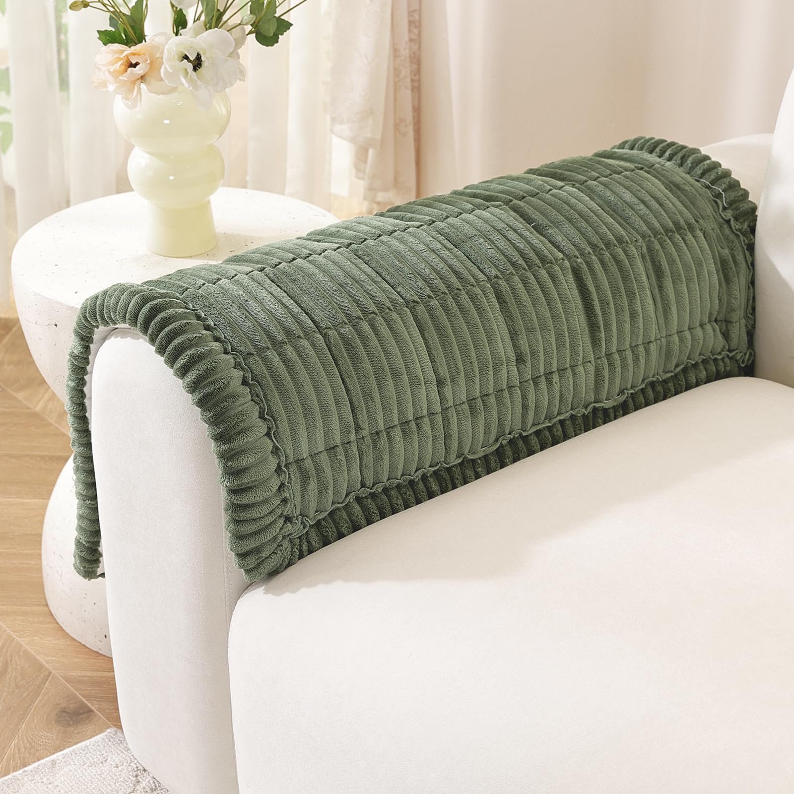 Photo 1 of OstepDecor Couch Arm Cover, Arm Chair Cover, Headrest Backrest Armrest Covers for Dogs Cats Pet Loveseat Recliner Leather L Shaped Sofa (27.6" x 27.6", Green)