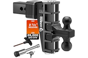 AIRBIRD Adjustable Trailer Hitch Fits 2.5-Inch Receiver, Heavy Duty Tow Hitches 6 Inch Drop Truck Hitch (28000 LBS GTW), Forged 2 and 2-5/16-Inch Balls, Black
