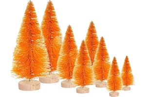 Jlong 8Pcs Bottle Brush Trees Artificial Mini Christmas Tree Sisal Snow Frost Trees with Wooden Base Miniature Pine Tree Winter Crafts Ornaments for Xmas New Year Party Home Table Decorations