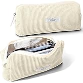 Purbert Pencil Bag Pen Case, Soft Corduroy Small Pencil Pouch Organizer with Zipper, Cute Pencil Case Pouch Stationery for Girls and Boys – White