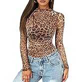 Saslax Women's Mesh Bodysuit - Long Sleeve Sheer Mock Neck Ruched Thong Top, Sexy Club & Date Night Outfit