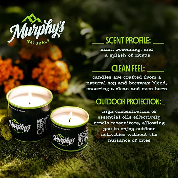 MURPHY’S NATURALS MOSQUITO BUG REPELLENT CANDLE FOR OUTDOOR PATIO, CITRONELLA & ESSENTIAL OILS, SOY/BEESWAX BLEND, 30-HOUR BURN TIME, 9 OZ, 1-PACK