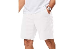 Dokotoo Men Mens Cotton Linen Shorts Casual Waist Elastic Button Golf Beach Shorts with Pockets
