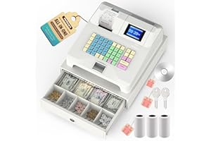 Newest Cash Register with Dual Displays& Cash Drawer- Perfiware Electronic Cash Register for Small Businesses,Built-in Receipt Printer, Easy Operate Caja Registradora for Mall/Shop/Store