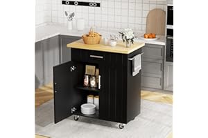 JY QAQA PET JY QAQA 26" Kitchen Island on Wheels with Storage Cabinet Kitchen Cart Cabinet with Shelves, Cart Handle for Towel Rack or Free Mobility, Portable Islands for Kitchen,Black
