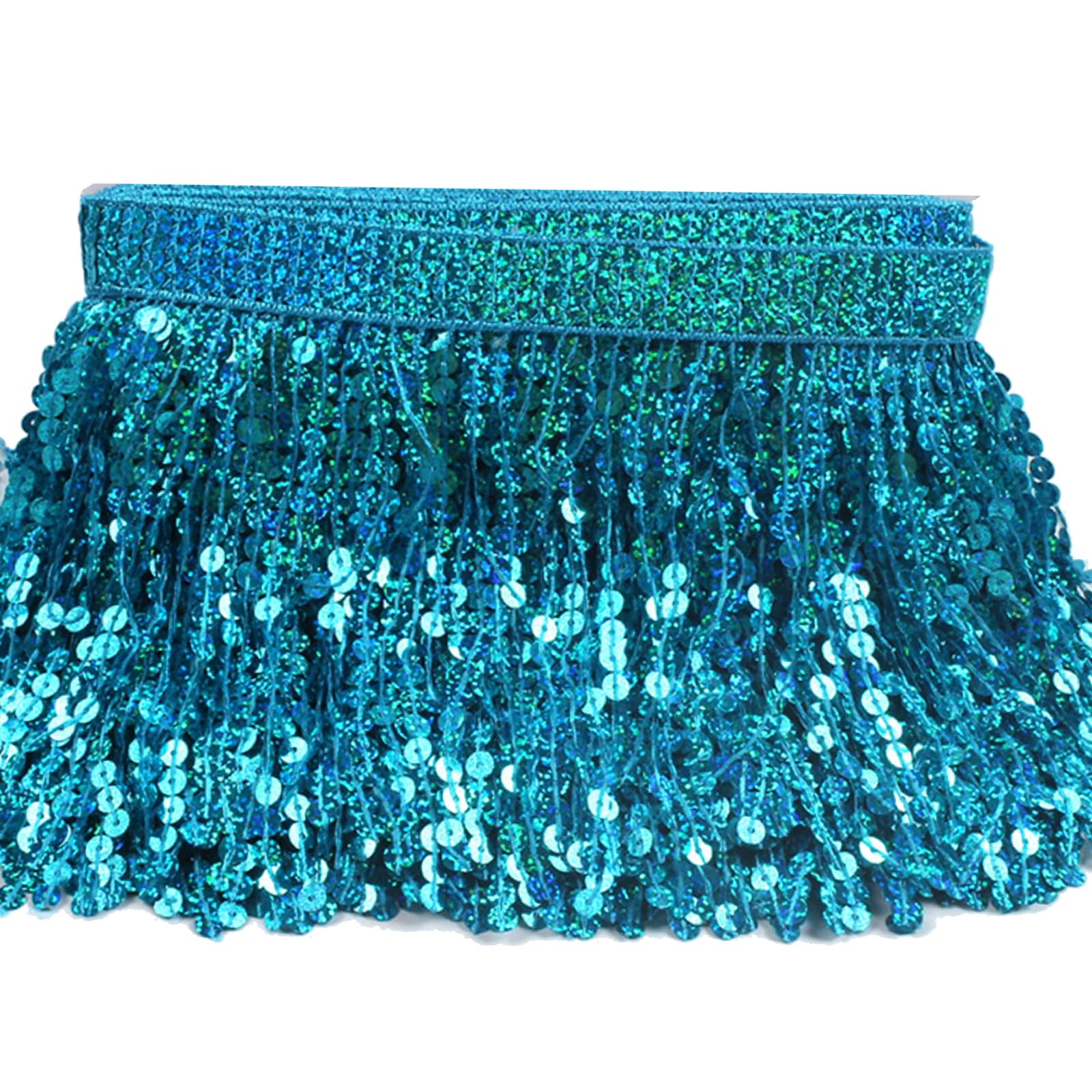 3 Meters Sequin Tassel Trim 15 cm 6" Luxury Fringe Fringing #1 (Turquoise AB)