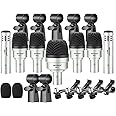 Neewer 7 Pack Wired Drum Pickups for Percussion, Bass Drum/Condenser Pickup for Percussion, Vocal and Other Instruments with Clamp, Inserts, Mic Holder and Aluminum Case (NW-7)