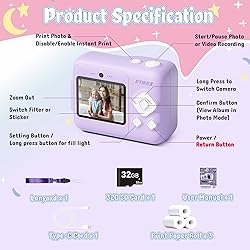 ETIKEZ Kids Camera, 1080P Instant Digital Print