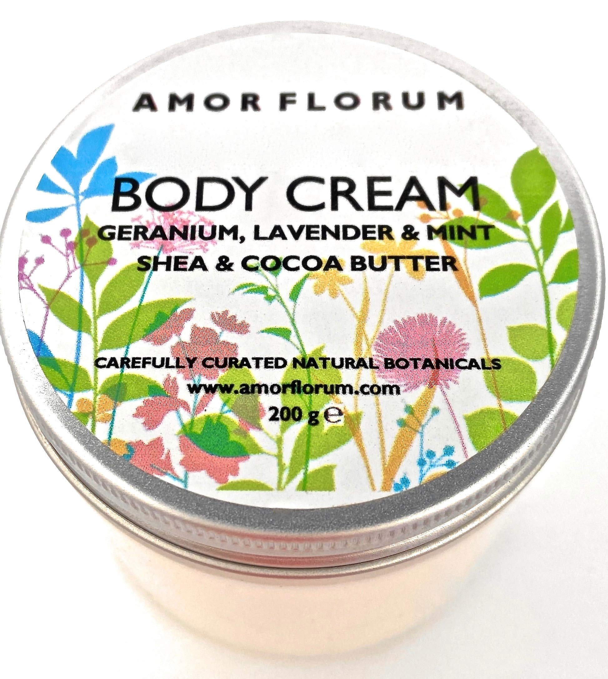 Amor Florum - Body Cream - 99% Natural. Shea, Cocoa, Geranium, Lavender, Mint. Protects, Hydrates, Soothes, Repairs. pH 5.5, Sensitive Skin. 200g.