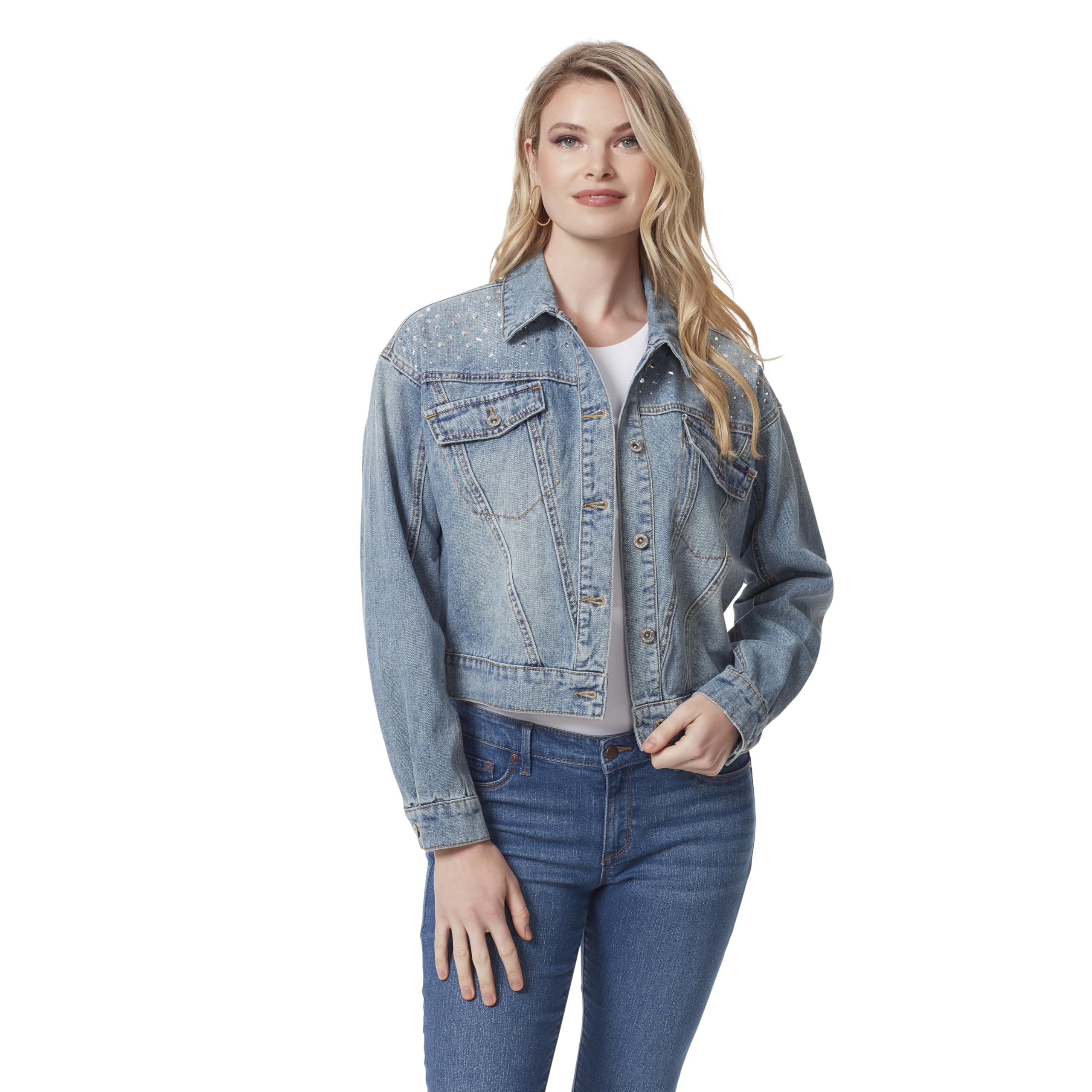 Photo 1 of Jessica Simpson Women's Austin Drop Shoulder Jacket with Button Front Standard, INTO The Blues-Stud Detailing