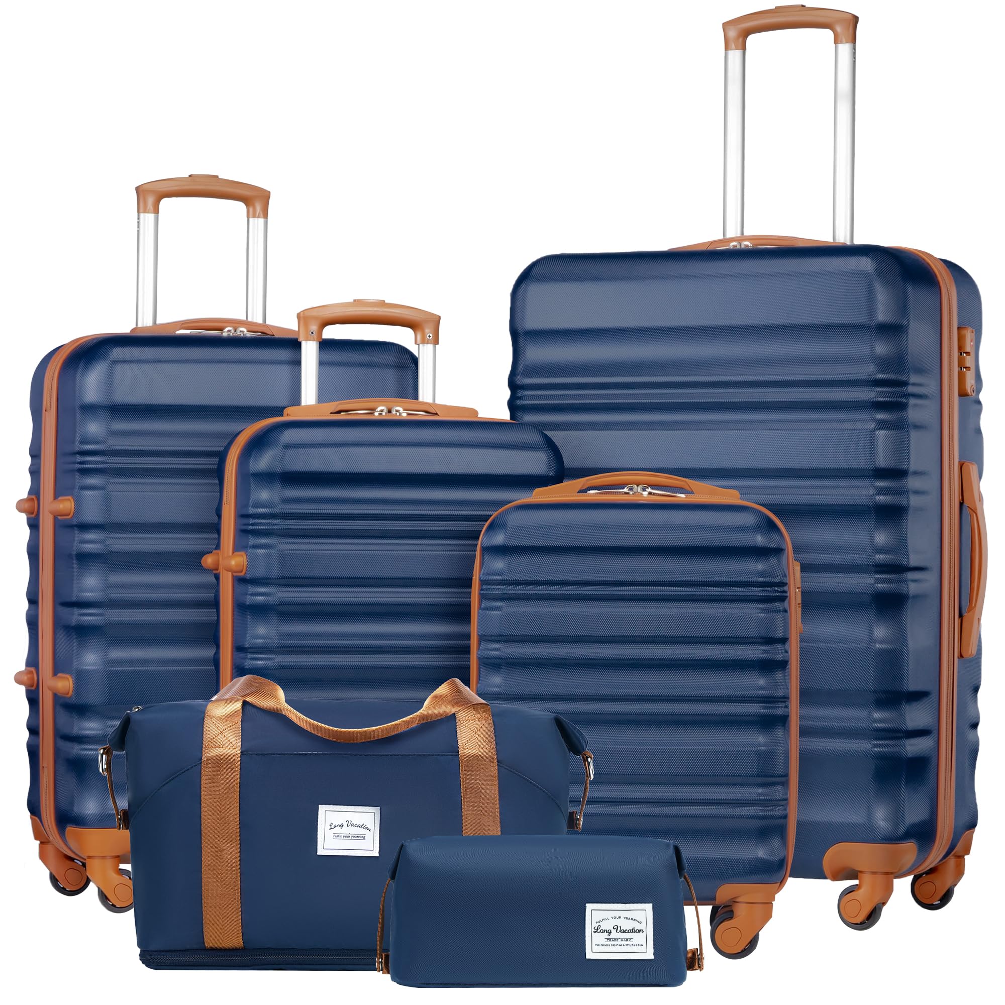 LONG VACATION Luggage Set 6 Piece Luggage ABS hardshell TSA Lock Spinner Wheels Luggage Carry on Suitcase (NAVY, 6 piece set)