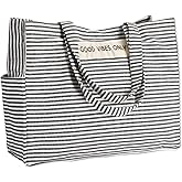 Folkulture Beach Bag For Women | 17 x 14 Inch - 100% Cotton Beach Tote Bag With Zipper Pocket Inside, Large Woven Pool Bag