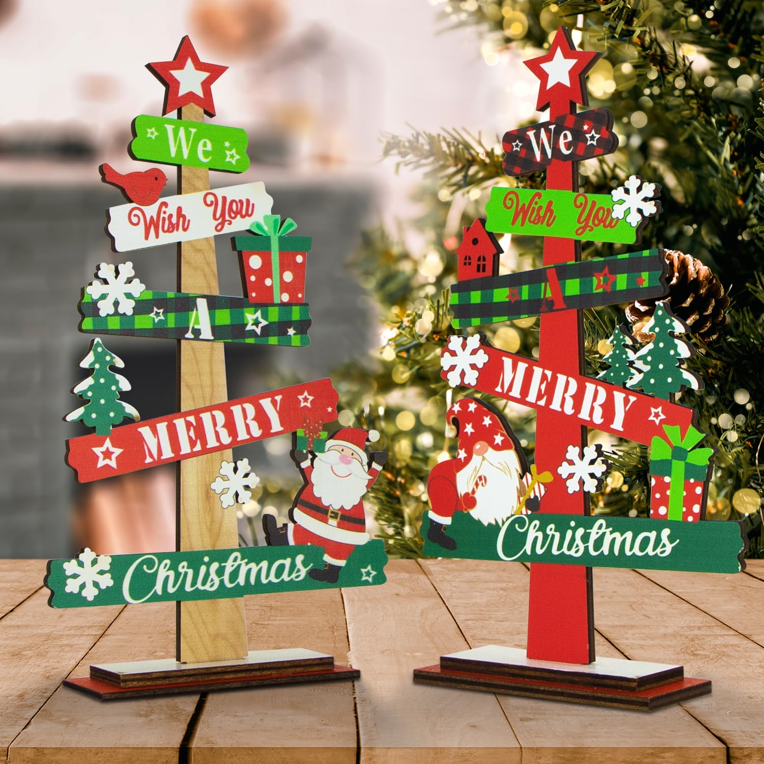 Christmas Table Decorations, 2PCS Christmas Wooden Table Sign Xmas Tabletop Decorations Christmas Table Ornament Christmas Centerpiece Tabletop Signs for Xmas Party Supplies Home Room Decor Y4SDBJ (B)