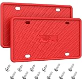 QiqaMole Silicone License Plate Frames, License Plate Holder for US CA Cars, Silicone Car Plate Cover Rustproof & Rattle Proof & Weatherproof Car Accessories (Red 2 Pack)