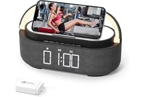 COLSUR 【2024 Newest】Alarm Clock Radio with Bluetooth Speaker, Stereo Sound Dual Wireless Speakers with Wireless Charger, 2500mAh Battery Dimmable Clock Radio for Home Decoration, Bedroom, Office, Gift